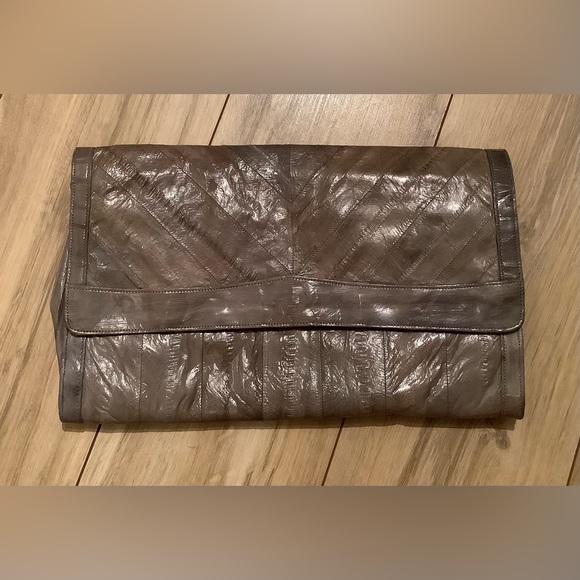 vintage FOUR XL POCKETS under flap 100% Eelskin Large Clutch EDC - Picture 4 of 9